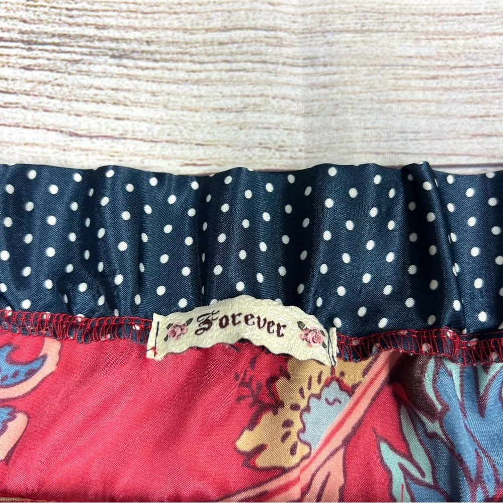 Vintage Forever 21 Blue Red Floral Strapless Maxi Satin Dress Size L Y2K Boho